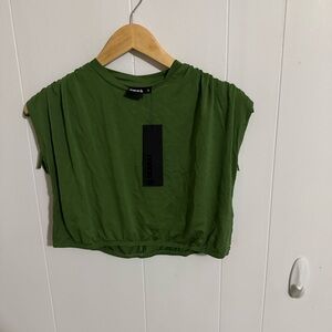 Mono B Green Cap Sleeve Crop Muscle Tee